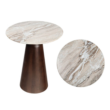 Kaito 18" Rustic Minimalist Marble/Wood Accent Table